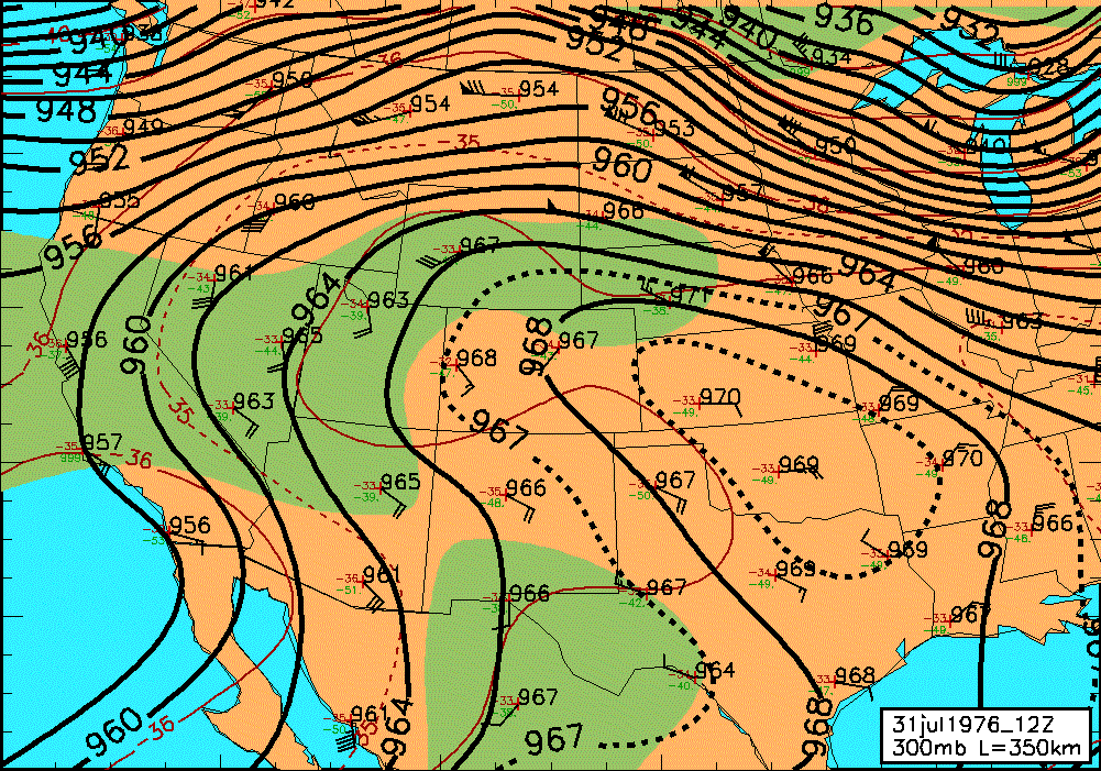 31 July 1976 1200 GMT 300mb Analysis L=350 1-pass